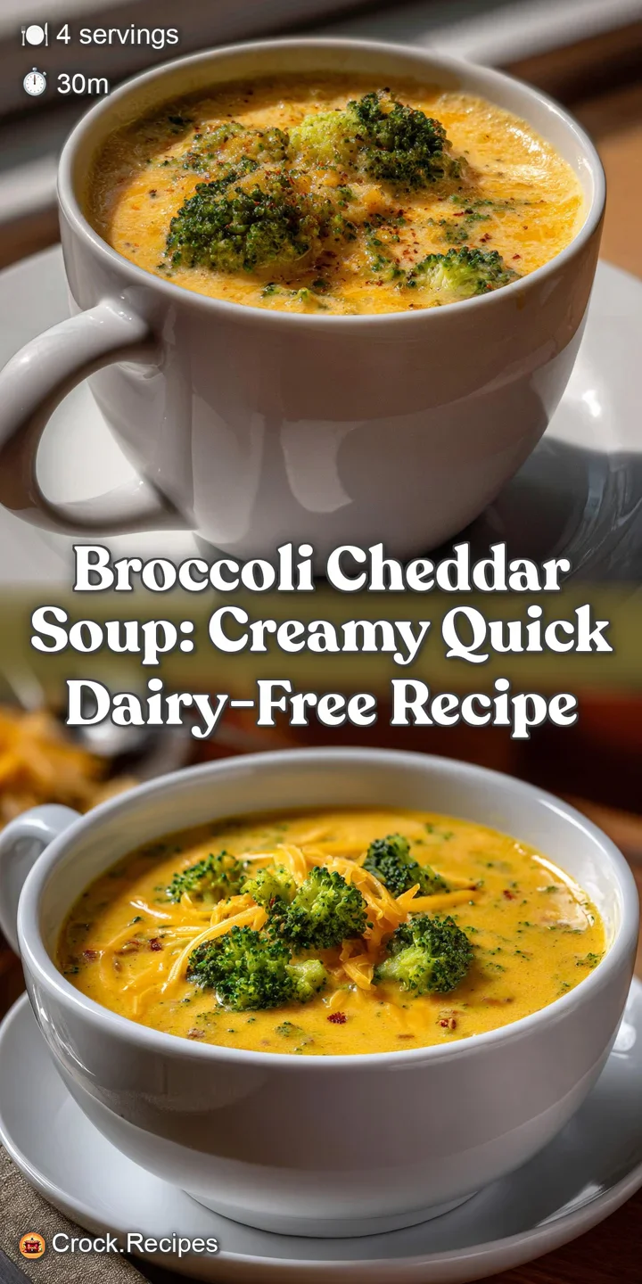 Broccoli Cheddar Soup: Creamy Quick Dairy-Free Recipe