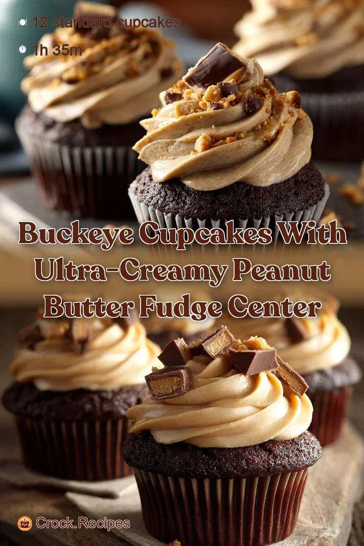 Buckeye Cupcakes with Ultra-Creamy Peanut Butter Fudge Center