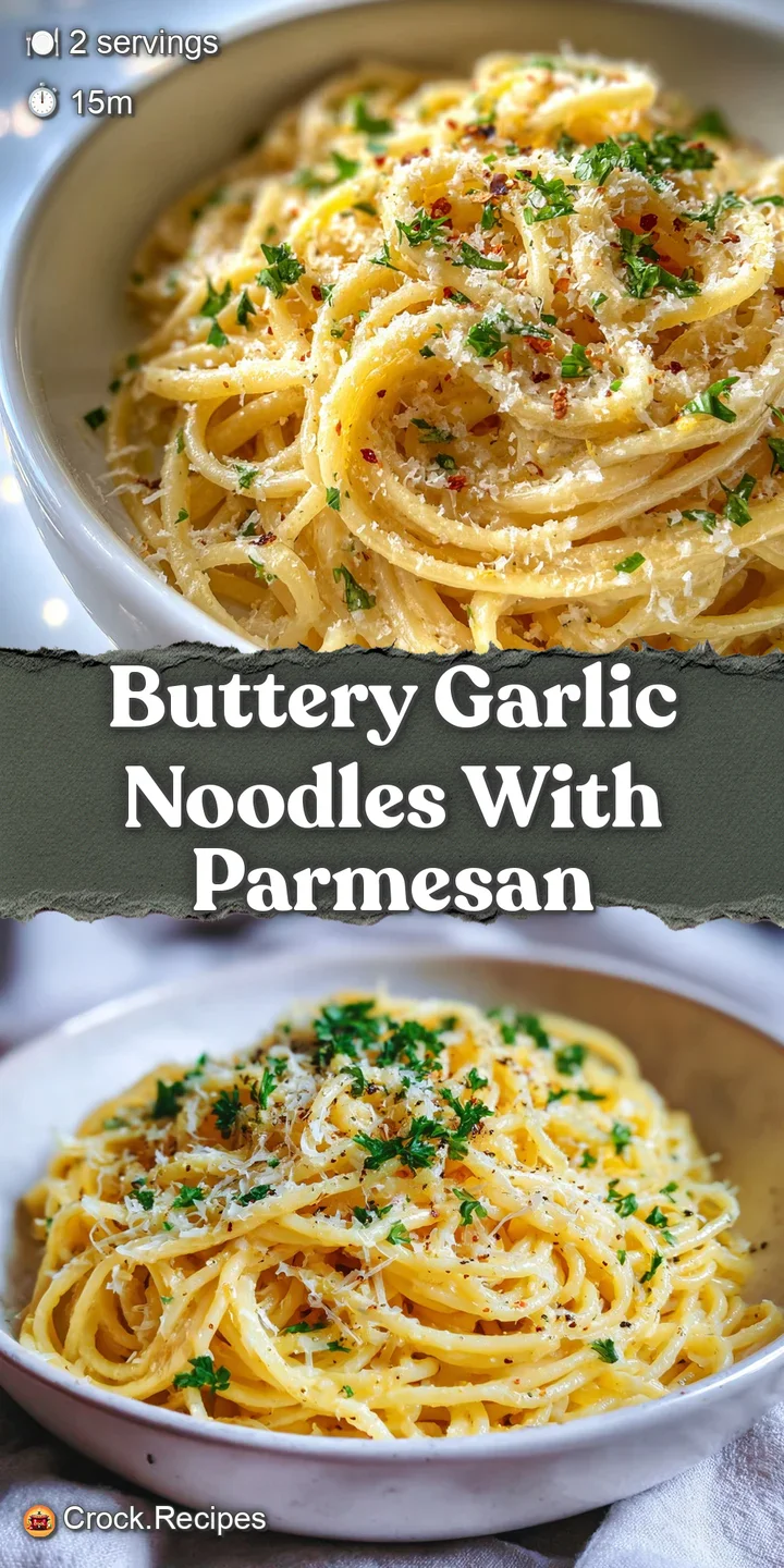 Close-up of creamy noodles shimmering with garlic butter, speckled with herbs, and grated cheese. Appetizing and ready to ...