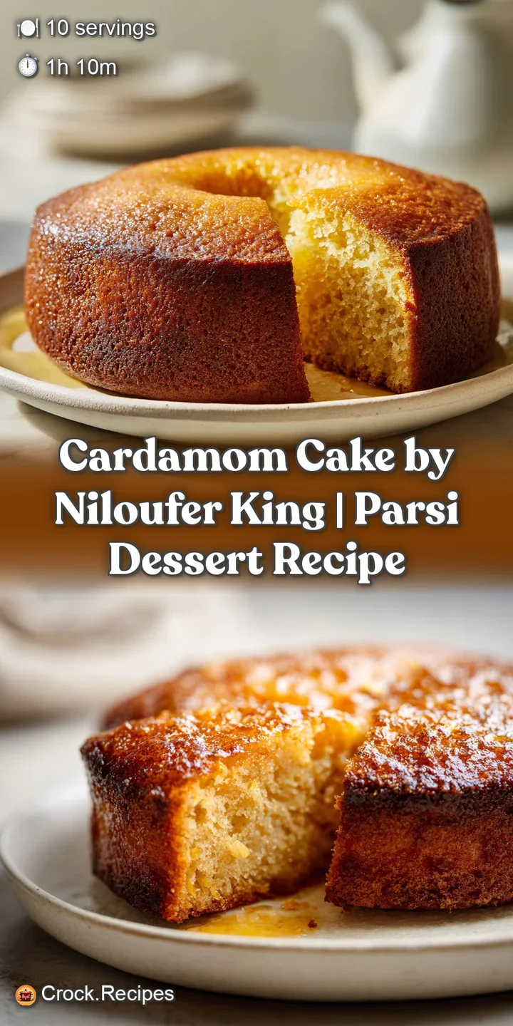 Close-up of a moist cardamom cake slice, its crumb visible, inviting warmth radiating from its golden-brown crust.