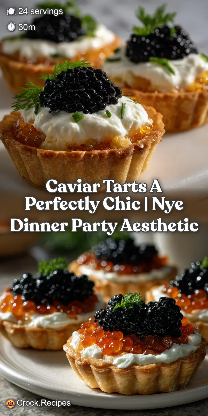 Close-up of a caviar tart; a perfect circle of black caviar atop a flaky, golden-brown shell, promising a burst of flavor.