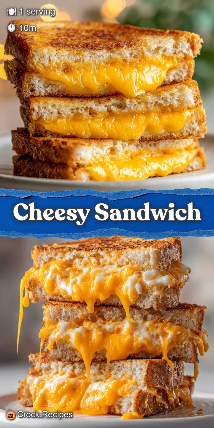 Close-up shot of a gooey, melted cheddar grilled cheese sandwich with golden, crispy, buttered bread.