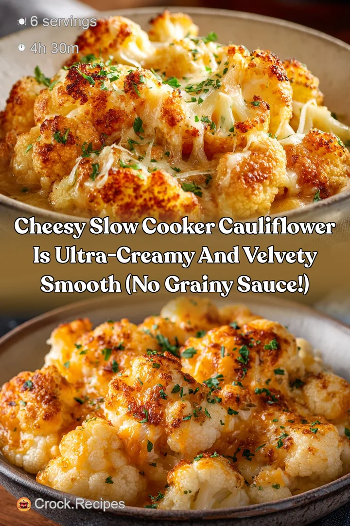 Cheesy Slow Cooker Cauliflower is Ultra-Creamy and Velvety Smooth (No Grainy Sauce!)