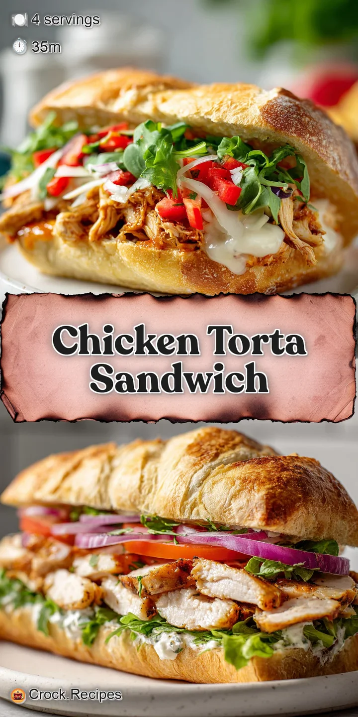 Close-up of a chicken torta; melted cheese drips down, showcasing juicy chicken and colorful veggies; inviting, flavor-pac...