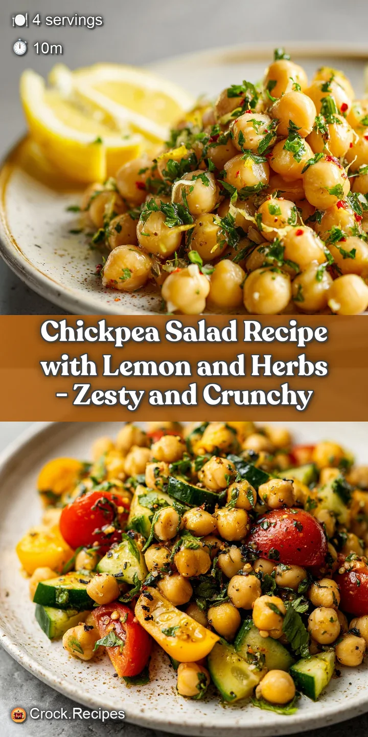 Close-up of the chickpea salad showing herbs and lemon peel, highlighting creamy texture and vibrant colors.