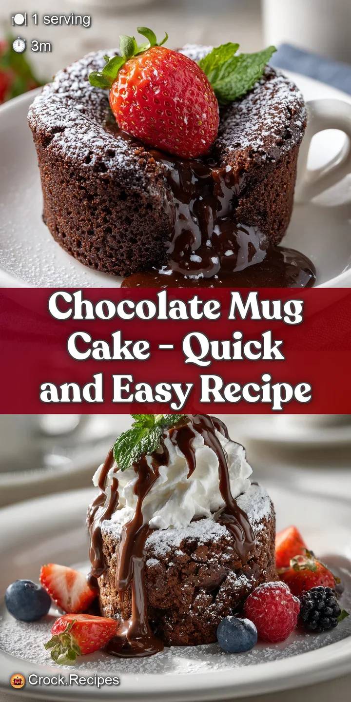 Close-up of a moist chocolate mug cake, highlighting its rich, dark color and soft texture, with a hint of melting chocolate.