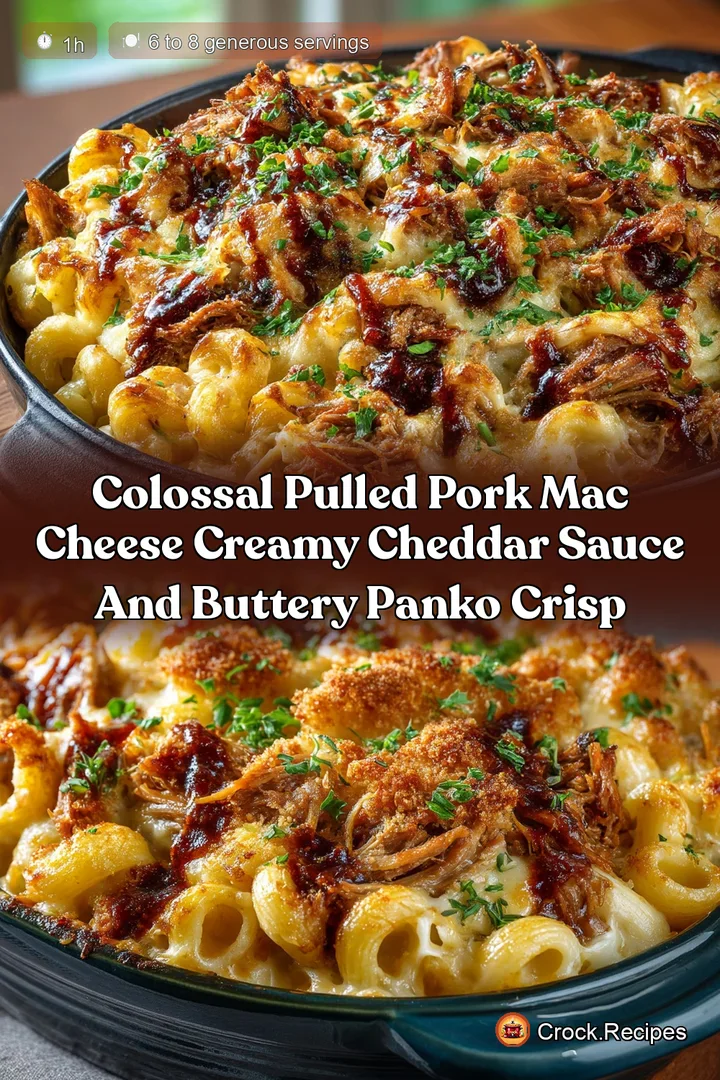 Colossal Pulled Pork Mac Cheese Creamy cheddar sauce and buttery Panko crisp