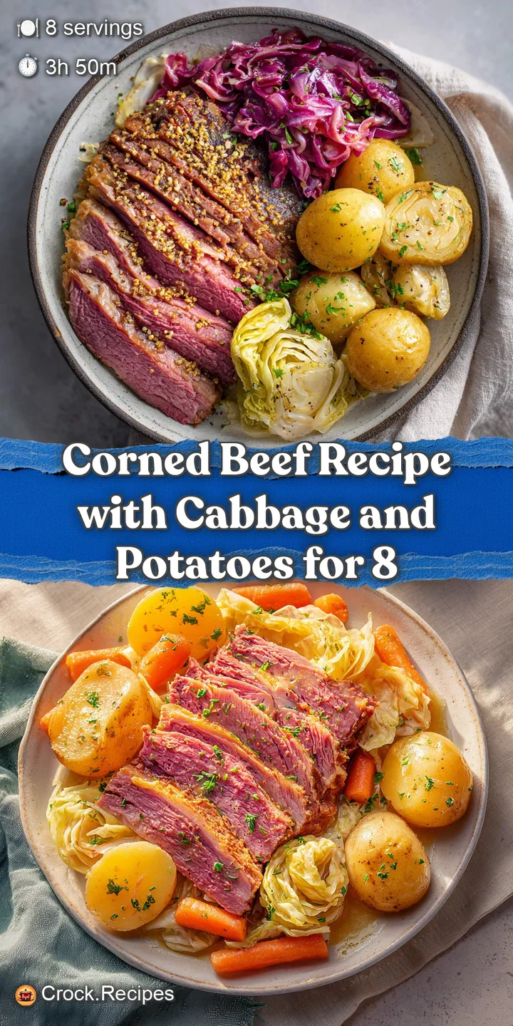 Close-up of glistening, tender corned beef, nestled amongst soft cabbage, carrots, and potatoes, all lightly steaming.