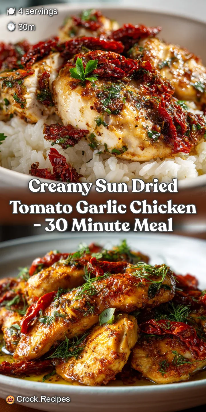 Close-up of a forkful of chicken with creamy sauce, showing the glistening texture. The sun-dried tomatoes offer a burst o...