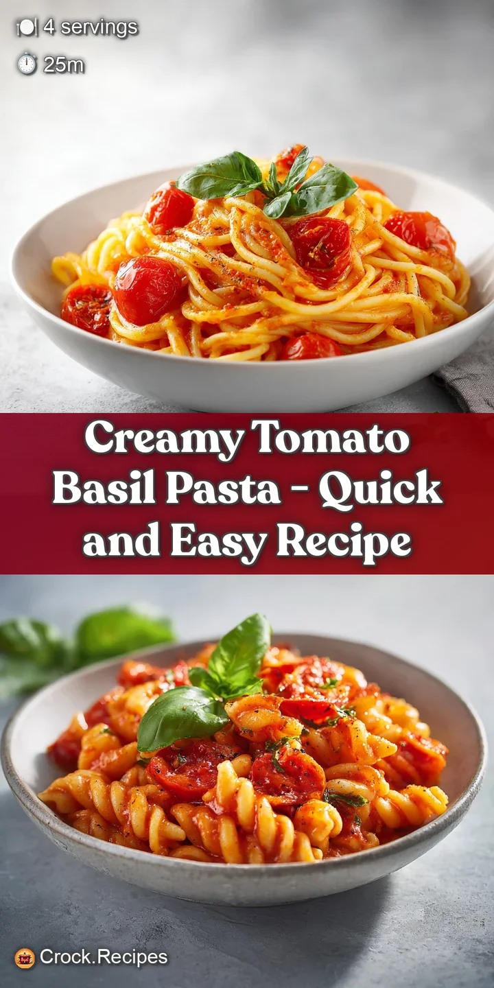 Close-up of creamy tomato basil pasta showcasing the vibrant sauce clinging to each strand, with flecks of basil and chees...