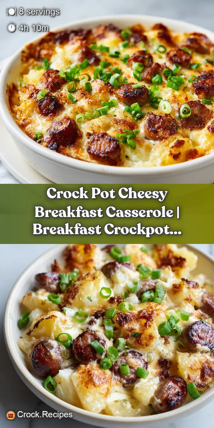 Close-up of gooey, melted yellow cheese stretching over soft, fluffy eggs and browned, savory sausage pieces.