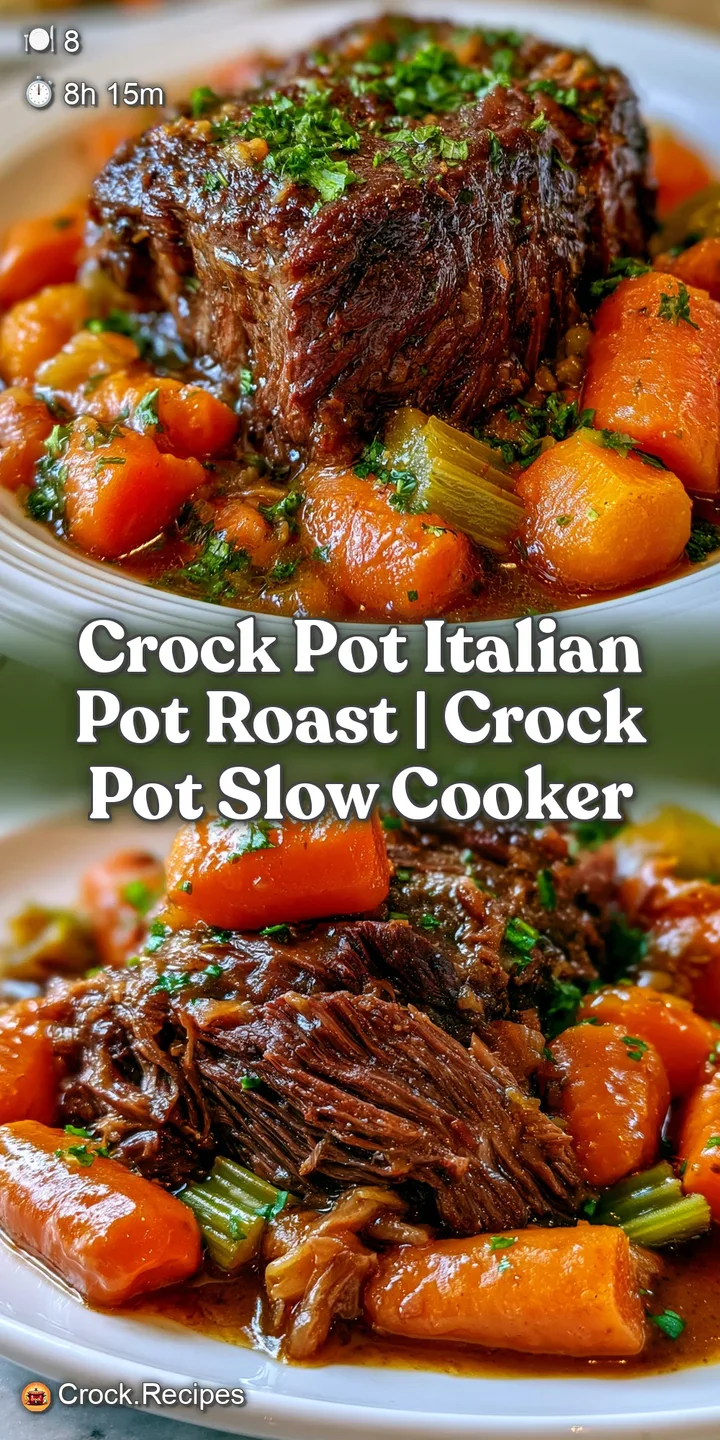 Close-up of succulent, fork-tender beef pulling apart in a deep, savory brown sauce with bits of aromatic garden herbs.