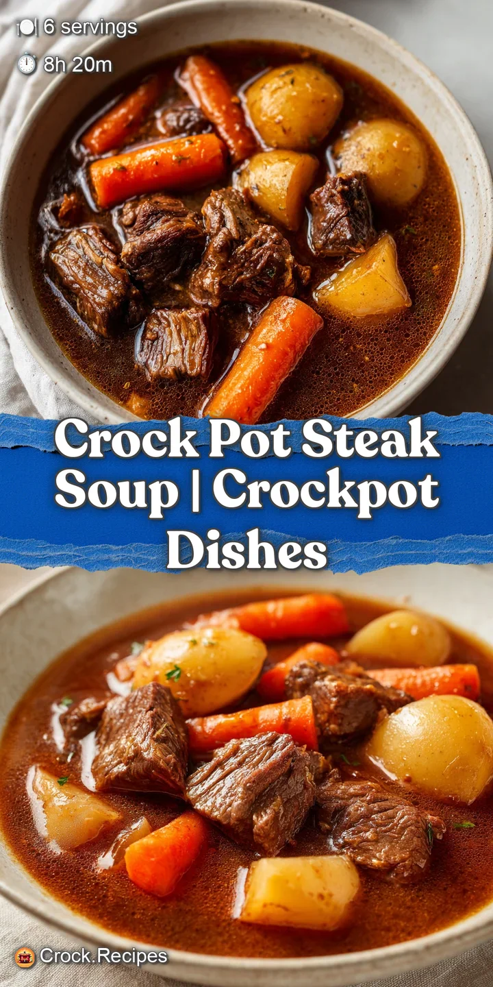 Close-up of tender, juicy beef chunks and vibrant orange carrots glistening in a steaming, thick savory brown broth.