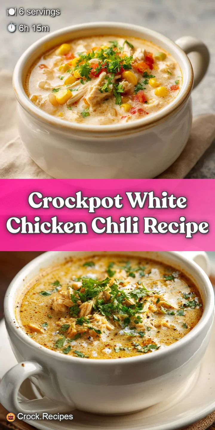 Thick and hearty white chicken chili overflowing from a bowl. Visible chunks of chicken and beans. Rich and comforting tex...