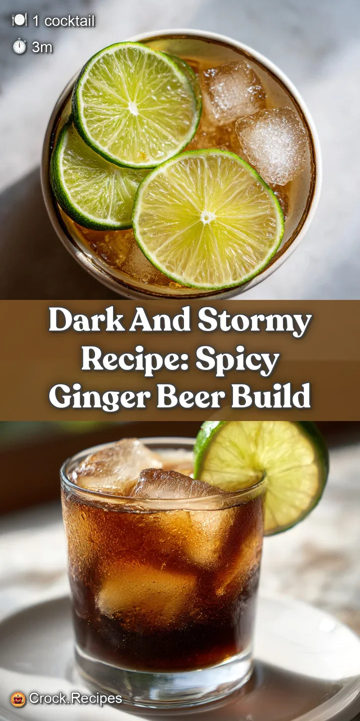 Close-up of a Dark and Stormy, highlighting the amber rum against the pale ginger beer and condensation on the glass.