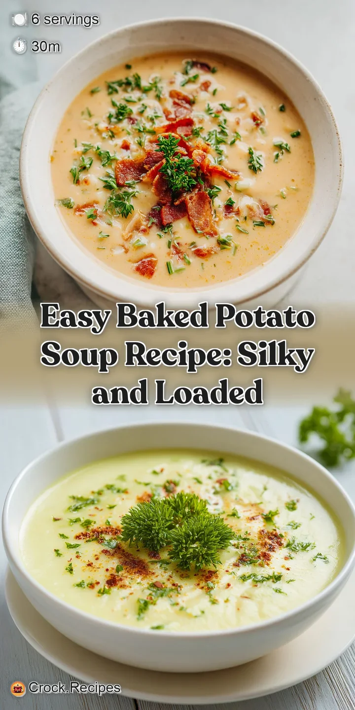 Close-up of luscious potato soup with golden melted cheese, crispy bacon bits, and vibrant green chives. Comfort in a bowl!