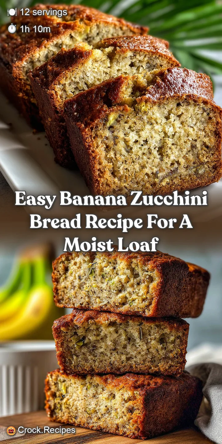 Close-up view of a moist banana zucchini bread slice showing its tender crumb with flecks of green zucchini and soft brown...