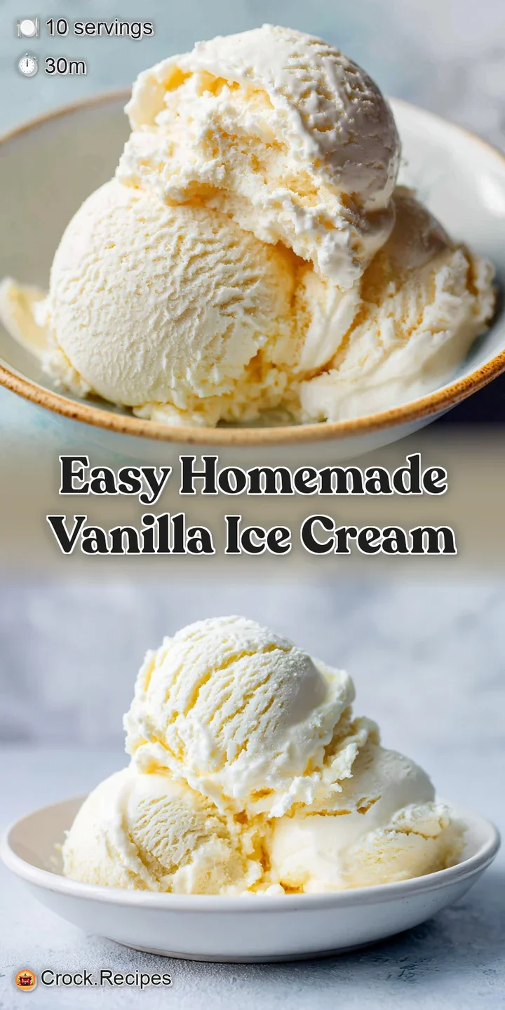 Close-up shows the rich, dense texture of homemade vanilla ice cream. Tiny flecks of vanilla bean are visible.