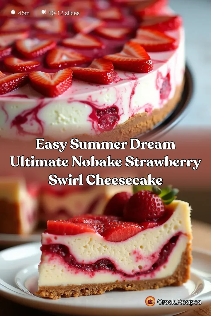Easy Summer Dream Ultimate NoBake Strawberry Swirl Cheesecake
