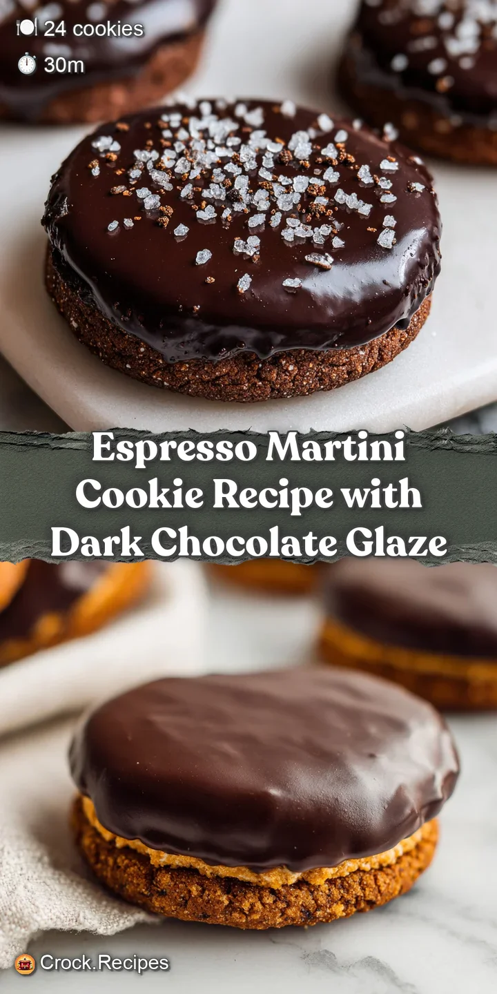 Close-up of an espresso martini cookie; visible cracks and crinkles, rich chocolate drizzle, and a single, fragrant coffee...
