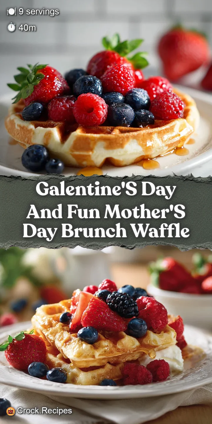 Close-up of a golden waffle's textured surface, glistening berries, and luscious whipped cream, hinting at a sweet, crisp ...