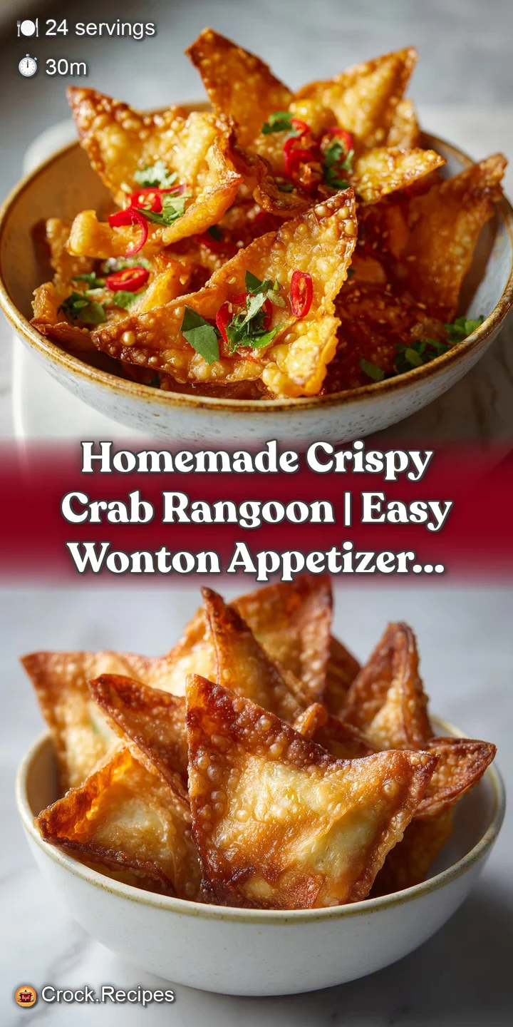 Close-up of a perfectly crisp crab rangoon, showing its golden exterior and creamy filling.