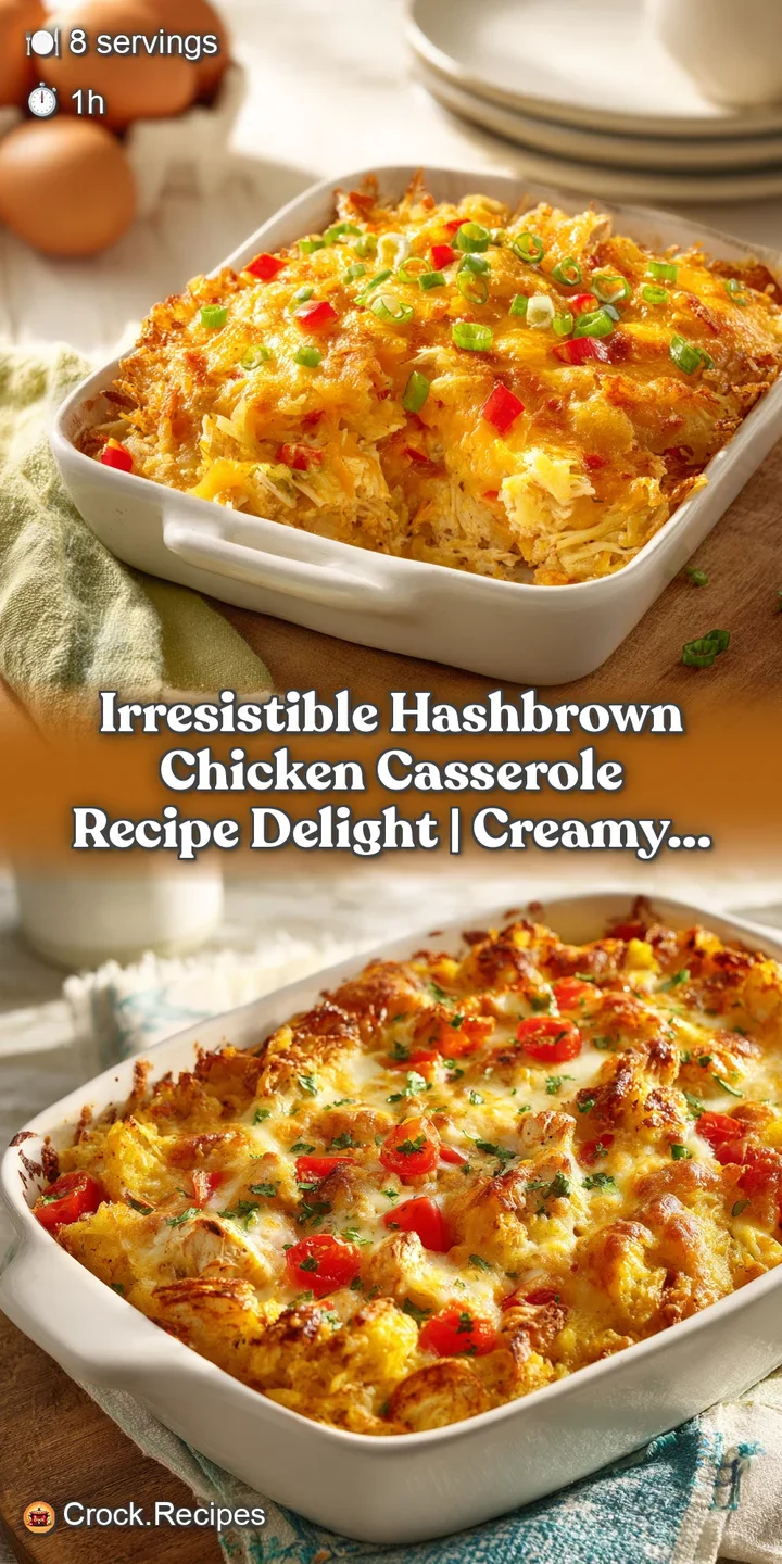 Close-up of tender chicken and creamy sauce peeking through a crisp, golden hashbrown topping, glistening slightly.