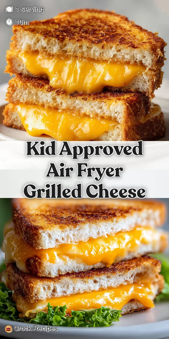 Close-up of a crispy, air-fried grilled cheese sandwich showing melted, gooey cheese pulling apart. Golden-brown perfection!