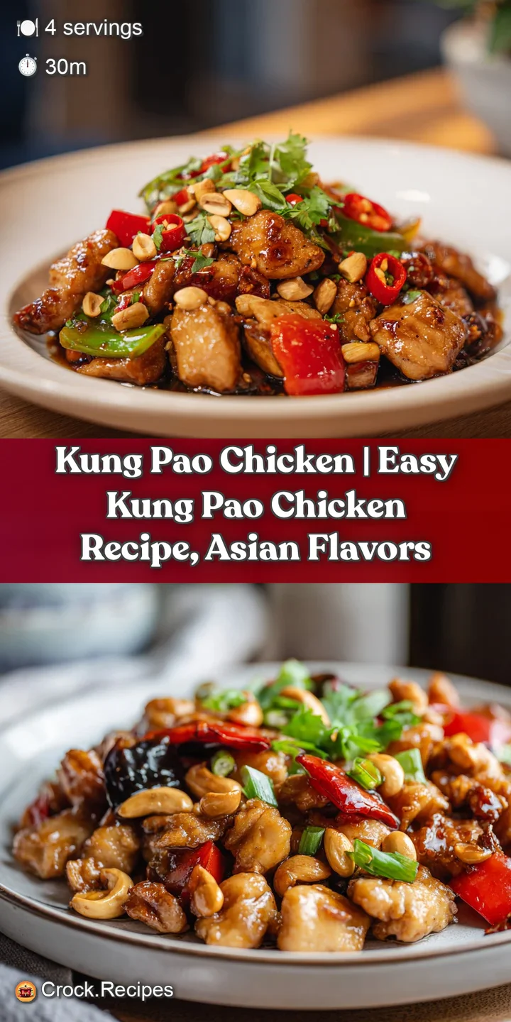 Close-up of succulent, stir-fried chicken pieces with bright red peppers and roasted peanuts.