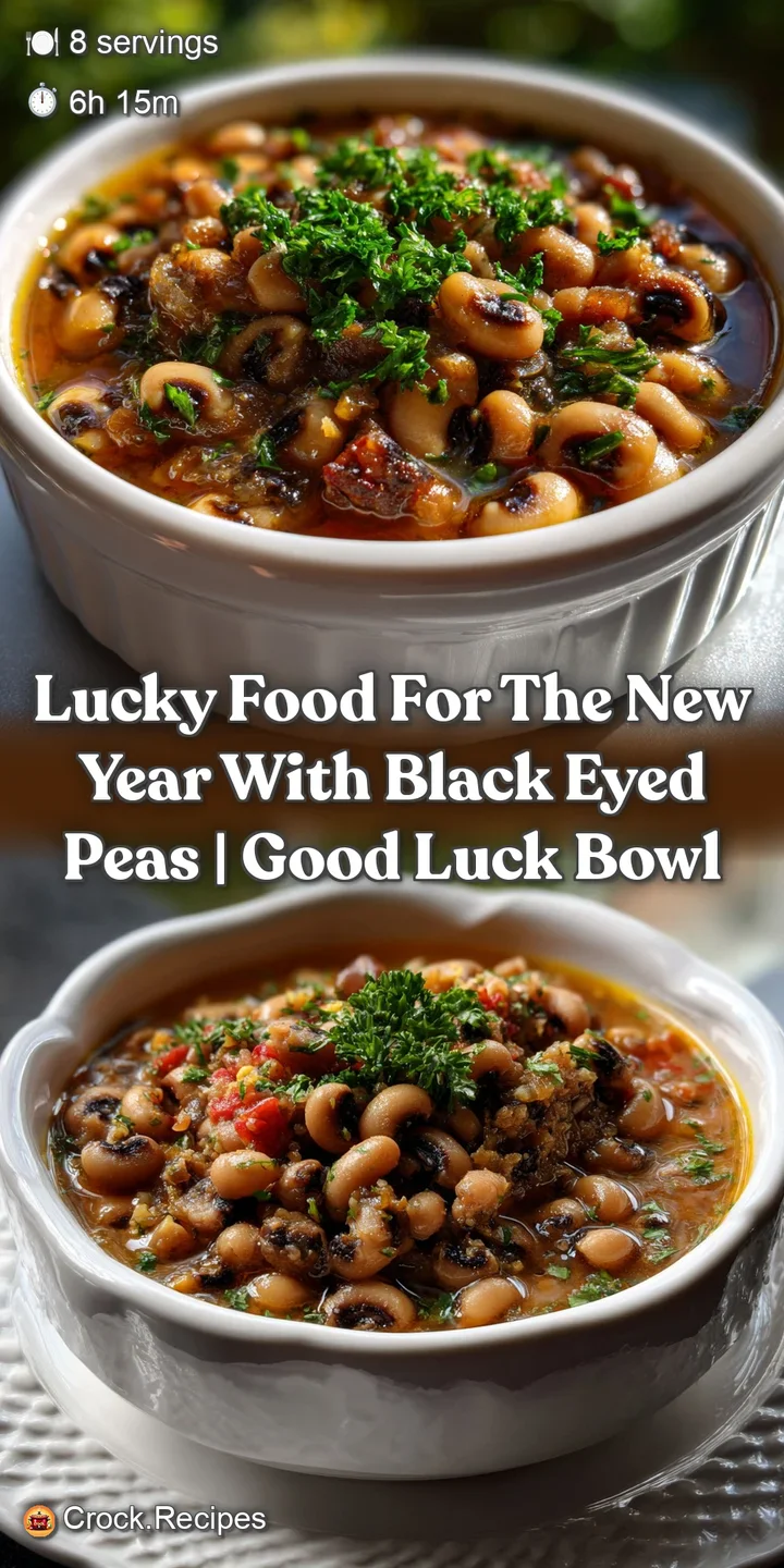 Close-up of a spoonful of simmering black-eyed peas, showcasing their creamy texture, rich color, and the subtle aroma ris...