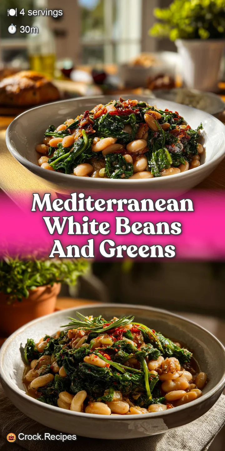 Close-up of plump, creamy white beans nestled among vibrant greens, highlighting the dish's rustic and appetizing texture.