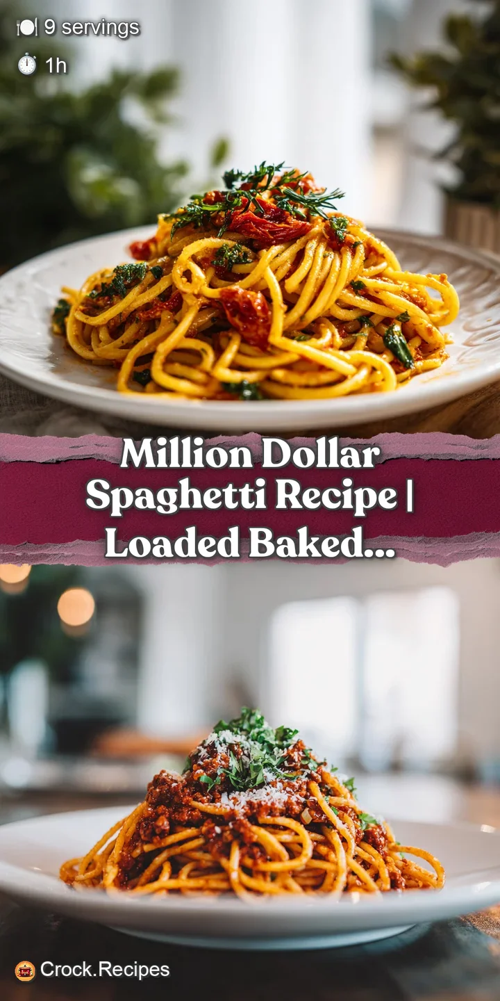 Close-up of bubbling, cheesy spaghetti bake. Golden-brown edges offer a crispy contrast to the saucy center. Fresh herbs s...