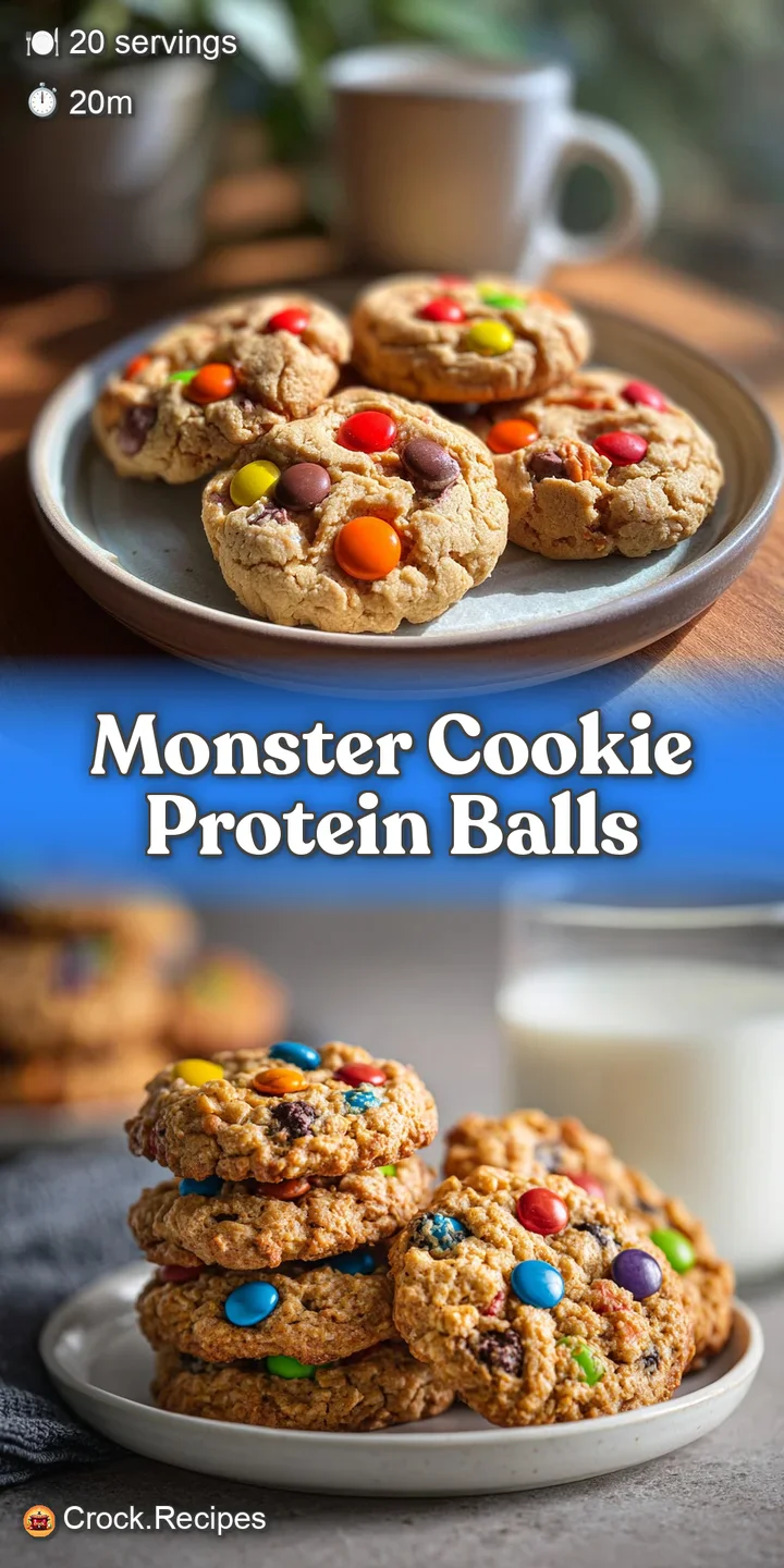 Close-up of a monster cookie protein ball revealing a soft, slightly crumbly texture flecked with oats, chocolate chips, a...