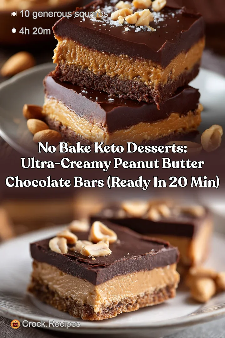 No Bake Keto Desserts: Ultra-Creamy Peanut Butter Chocolate Bars (Ready in 20 min)