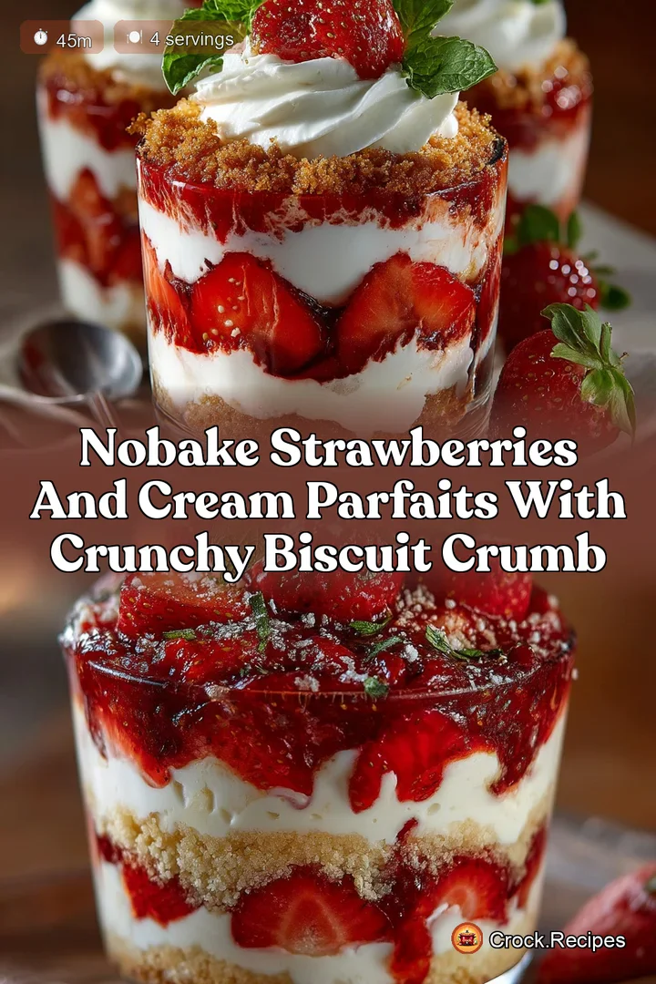NoBake Strawberries and Cream Parfaits with Crunchy Biscuit Crumb