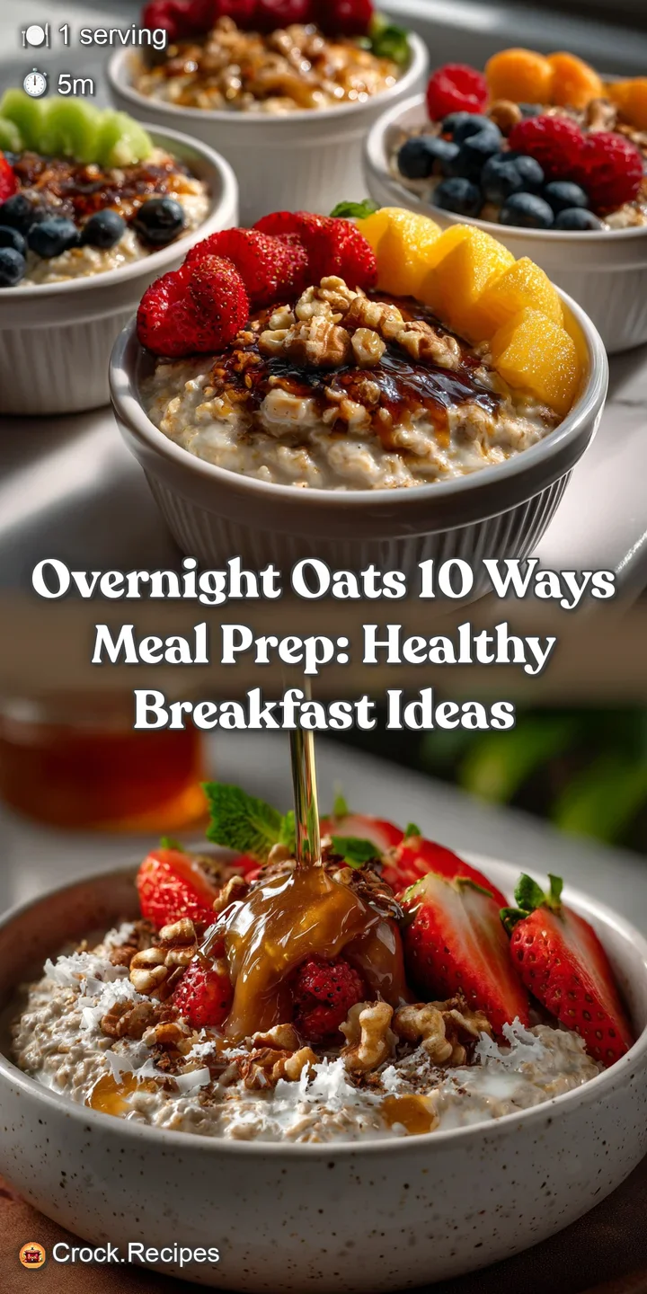 Creamy, layered overnight oats in a clear jar, showcasing vibrant berries and a swirl of creamy yogurt. A refreshing and h...