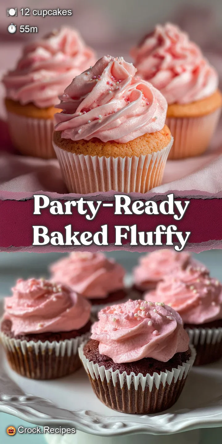 Close-up of a moist, pink cupcake with a swirl of creamy frosting and a shower of festive sprinkles.