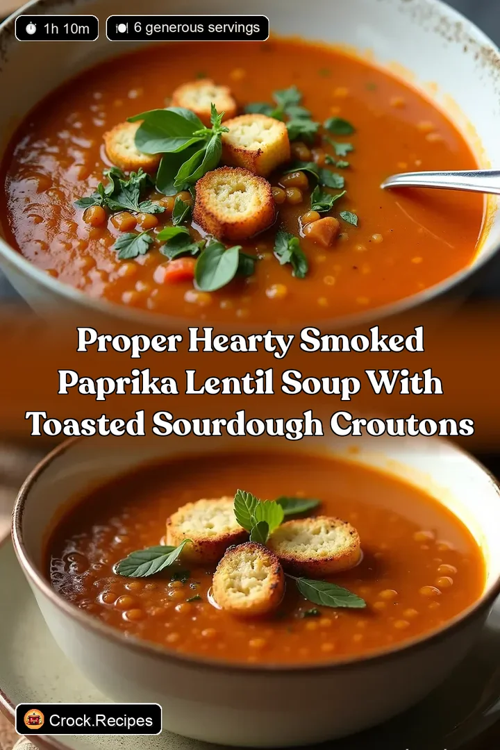 Proper Hearty Smoked Paprika Lentil Soup with Toasted Sourdough Croutons