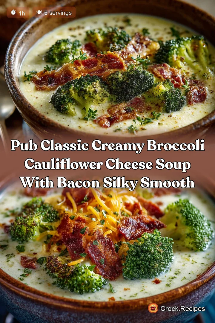 Pub Classic Creamy Broccoli Cauliflower Cheese Soup with Bacon Silky Smooth