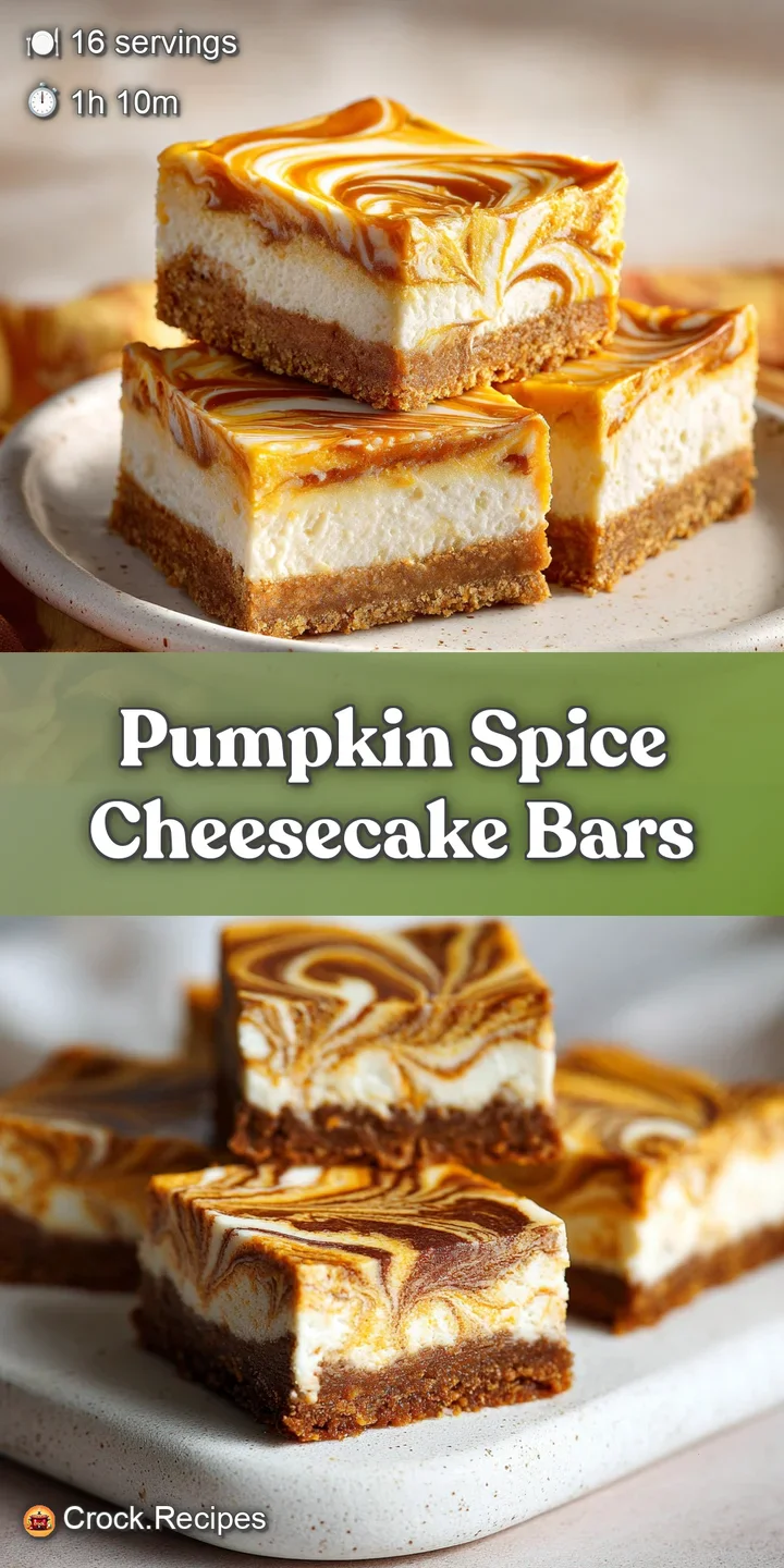 Close-up of a pumpkin cheesecake bar showing the smooth filling and textured graham cracker base, hinting at warm spices.