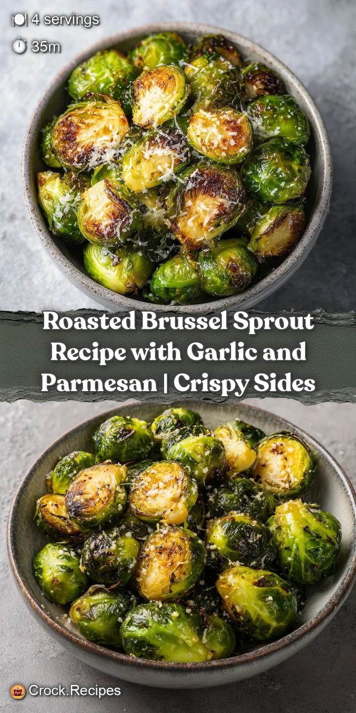 A close-up of perfectly roasted Brussels sprouts, their leaves caramelized and edges crisp, dusted with snowy Parmesan che...