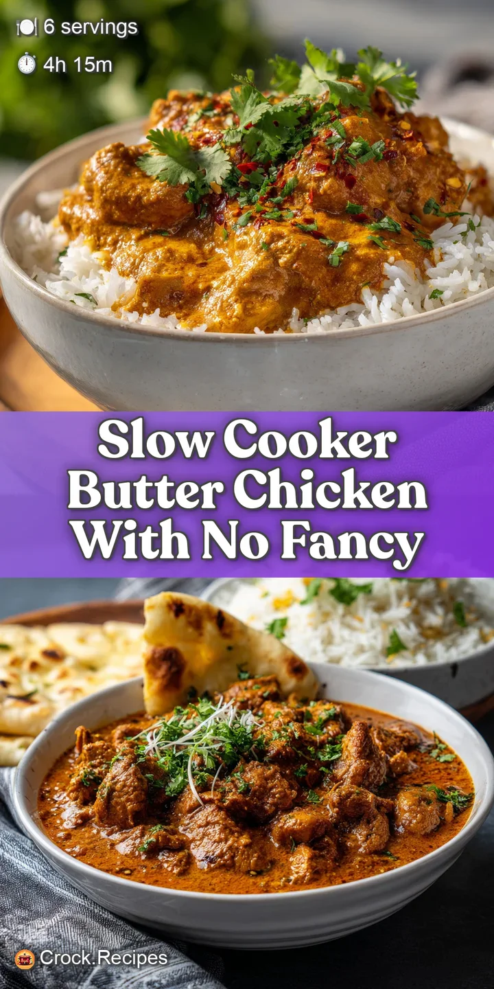 Close-up of tender chicken pieces coated in a luscious, orange-hued butter chicken sauce. Hints of spice and fresh herbs v...