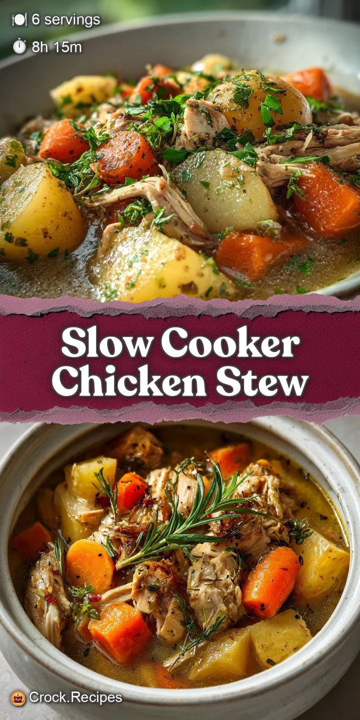 Close-up of steaming chicken stew. See tender chunks of chicken, soft potatoes, and flavorful broth with specks of herbs.