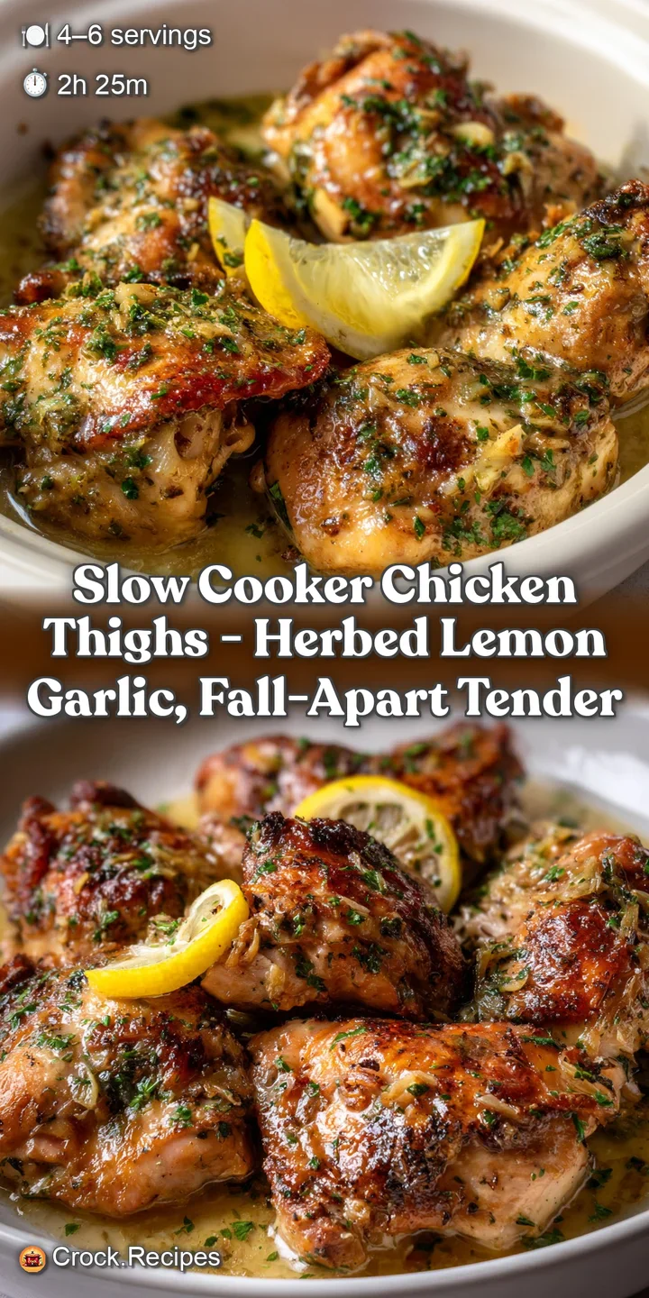 Slow Cooker Chicken Thighs - Herbed Lemon Garlic Fall-Apart Tender