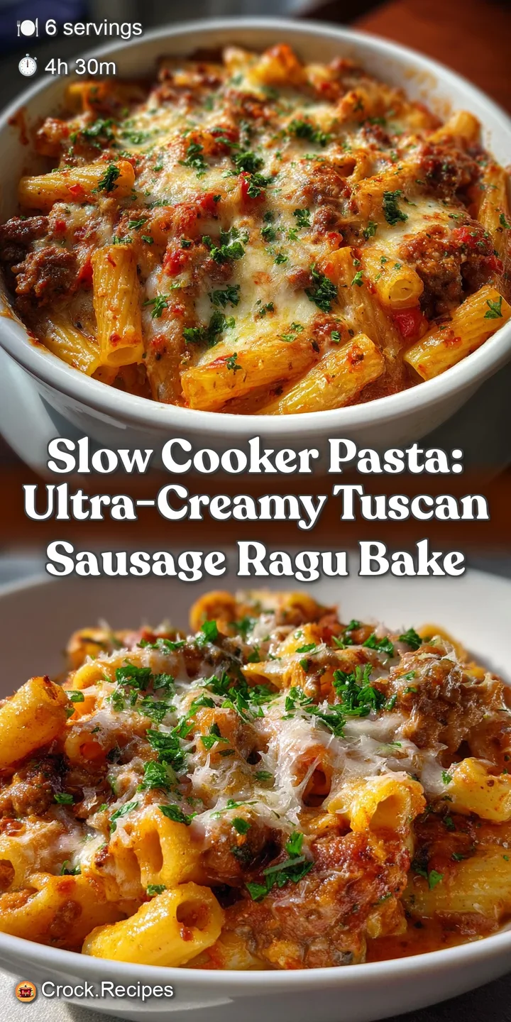 Slow Cooker Pasta: Ultra-Creamy Tuscan Sausage Ragu Bake