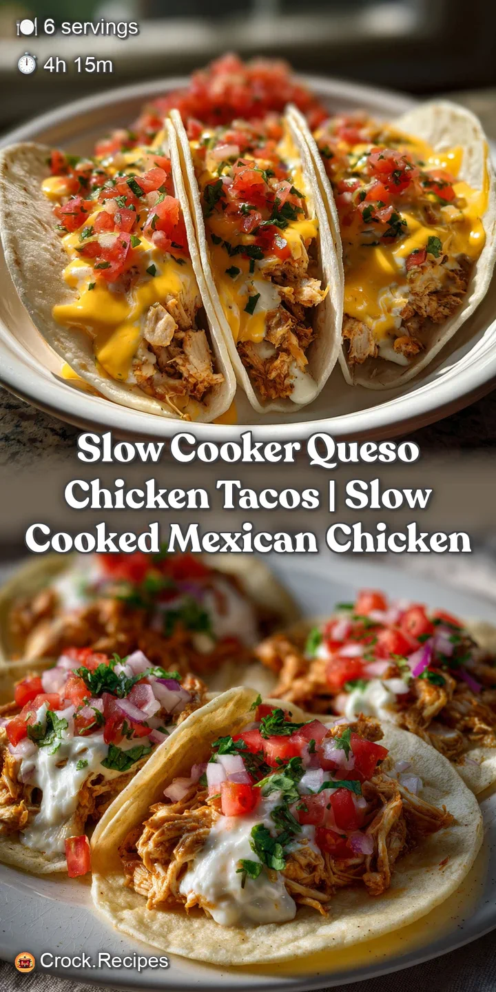 Slow Cooker Queso Chicken Tacos | Slow Cooked Mexican Chicken