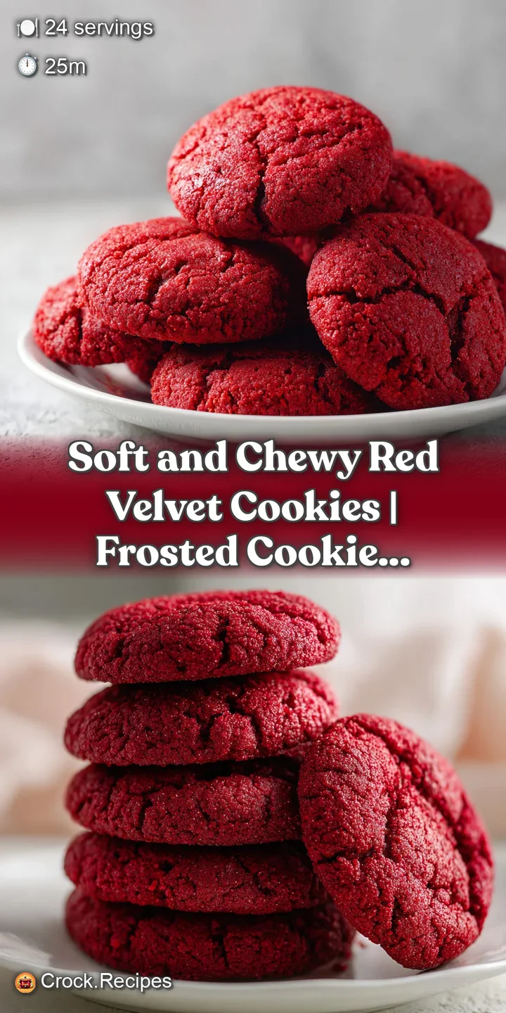 Close-up reveals the moist, slightly cracked surface of a red velvet cookie, hinting at its chewy texture and rich, butter...