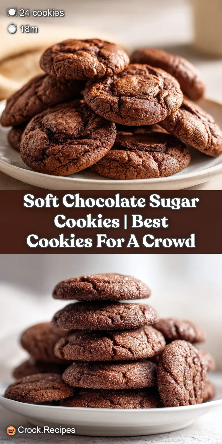 A close-up reveals the rich, dark cocoa crumb of a soft chocolate cookie with a cracked surface.