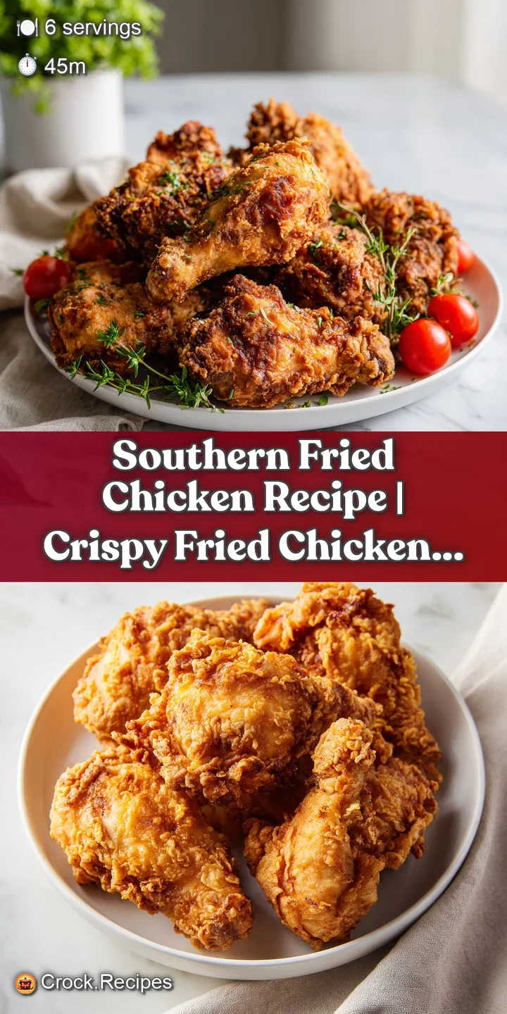 Close-up of a succulent fried chicken thigh with a flaky, textured crust, revealing juicy meat.