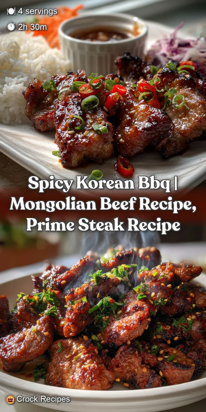 Close-up of succulent pork, glistening with a deep red chili marinade, showing char marks and tender, juicy texture ready ...